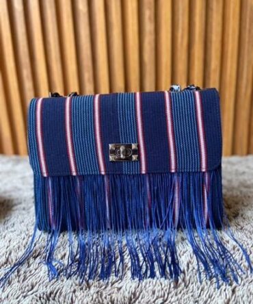 Blue Fringe Aso Oke Bag